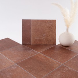 W&S 24-Sheet Red Brown Peel and Stick Floor Tile, Peel and Stick Backsplash Tile for Kitchen, Self Adhesive Faux Stone Flooring DIY for Living Room, RV, Bathroom Accent Wall