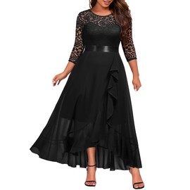 Miusol Women's Plus Size Formal Elegant Ruffle Floral Lace Bridesmaid Maxi Dress Black