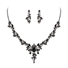 EVER FAITH Bridal Jewellery Sets Austrian Crystal Cluster Floral Vine Leaf Marquise Drop Necklace Earrings Set for Women Clear Silver Tone, Crystal