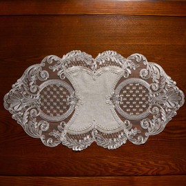 ARTABLE Lace Table Runner Rectangle Gray Cotton Linen Fabric Dresser Scarf with Exquisite Macrame Embroidery Table Runners for Kitchen Home Wedding Party Dining Decoration (Stone Gray, 16 x 35 Inch)