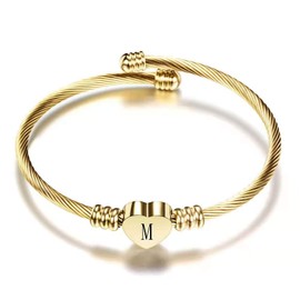KunBead Jewelry Men Bopys Mummy BFF Initial Letter M Cuff Bracelet Gold Alphabet Heart Bangle Bracelets Gift for Birthday