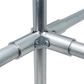 2 PCS End Rail Clamps Fit for 3/4 Inch EMT Conduit, 4-Way Structural Pipe Connector Chain Link Fence Fittings, Galvanized Stainless Steel End Rail Clamps for DIY Rack, Shelf and Cart