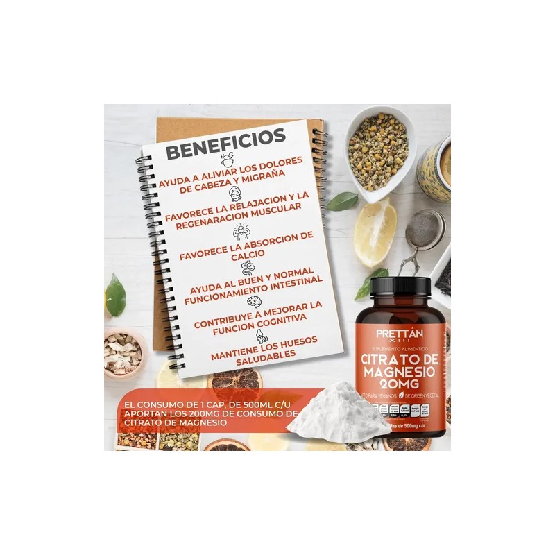 Citrato Magnesio Prettan Suplemento Capsulas 500mg Sabor
