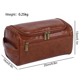 PU Leather Travel Toiletry Bag for Men, Vintage Makeup Bags for Travel Waterproof Cosmetic Bag,Portable Makeup Pouch Makeup Organizer (Brown+Tawny)