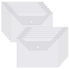 Pack of 12 Document Wallets A5 Transparent, Document Folder with Press Stud, Document Bag A5 Filing, Document Bag Transparent Waterproof for Organiser Documents, File, Homework