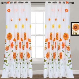 EVENHUG Orange Sunflowe Curtains Floral Window Curtain Panels Drapes for Bedroom and Living Room (Pack of 2, 55" W x 95" L)