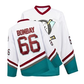Mighty Ducks Jersey Movie Ice Hockey Jersey White S-XXL Charlie Conway #66 with Adult Size, 90S Hip Hop Clothing for Party