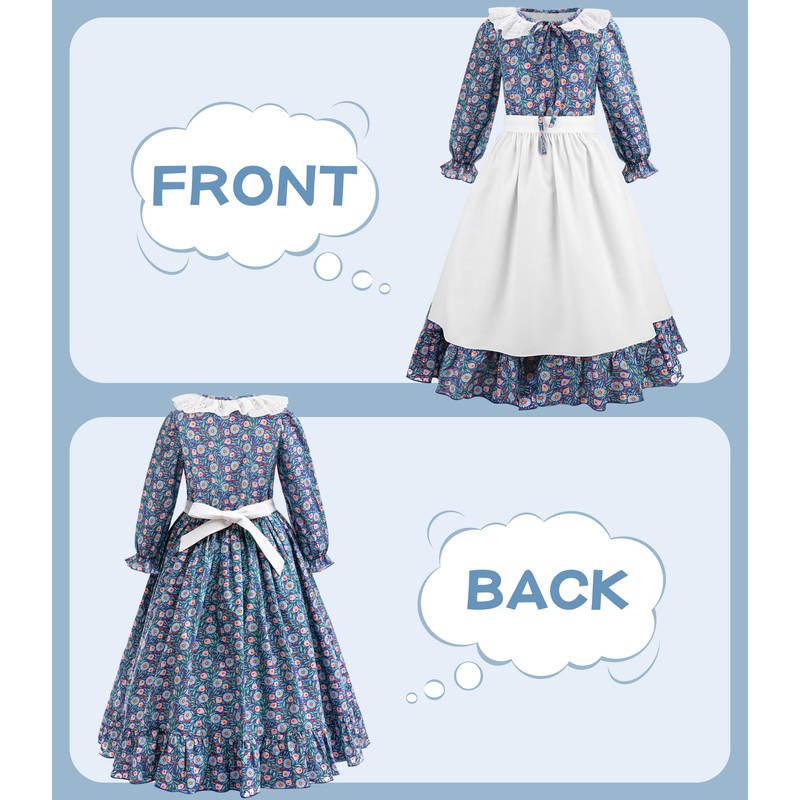 VPCAR Girls Pioneer Costume Colonial Dress for Kids Prairie Dresses
