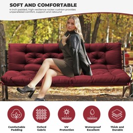 DANGHOOGY Porch Swing Cushions, Waterproof Swing Cushions Replacement with Backrest, Outdoor Swing Bench Cushions 2-3 Seater Replacement for Patio Furniture 60x40 (Red)