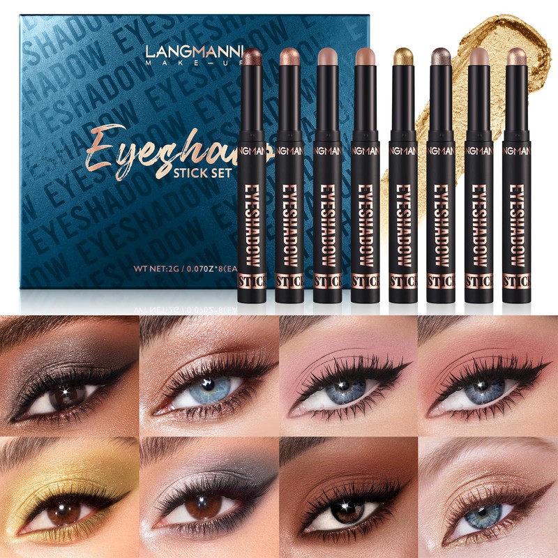 LANGMANNI 8 PCS Soft Smooth Cream Eyeshadow Stick Gift Set,Matte