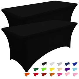 Smiry 6 Pack Spandex Table Cloth 6FT, Elastic Fitted Stretch Tablecloths for Rectangle Tables, Washable Table Cover for Outdoor, Wedding, Banquet & Parties (Black, 72Lx30Wx30H Inch)