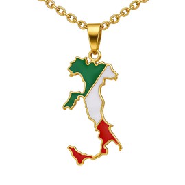 Fusamk Women's Italy Map Pendant Necklace,Gold Plated Italian Flag Pendant with Stainless Steel Chain, 20" Length(Gold)