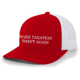 Trenz Shirt Company Make Taxation Theft Again Defund The IRS Funny Mens Mesh Back Trucker Hat Baseball Cap, Red/White