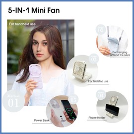 TrendGear Portable Handheld Fan, 3 Speeds, 3000mAh Battery Operated Neck/Desk Fan, 5 IN 1 Mini Personal Fan with Digital Display for Travel Outdoor