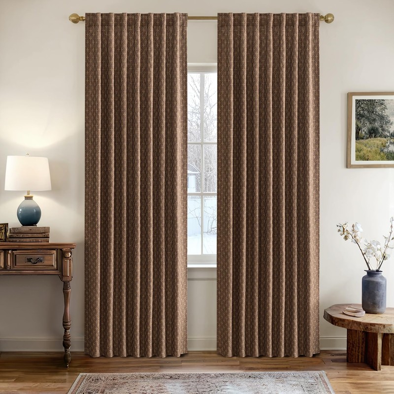 MIULEE Decorative Back Tab Linen Curtains with Geometric Pattern for