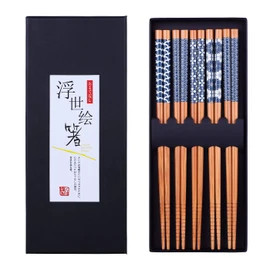 Antner 5 Pairs Natural Bamboo Chopsticks Reusable Classic Japanese Style Chop Sticks Gift Sets, Dishwasher Safe, 8.8 Inch/22.5cm