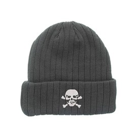 FB- Skull head embroidered fleece beanie, insulated winter beanie, custom make beanie, cool gift (GREY)