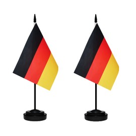 Germany German Deluxe Desk Flag Set, Small Mini Miniature Germany German Table Desktop Flags With Solid Pole, Black Base and Spear Top(2 Pack)