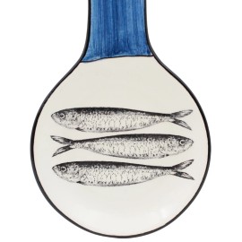 Alcoa Arte Portuguese Ceramic Spoon Rest with Sardine Design - Made in Portugal - Blue