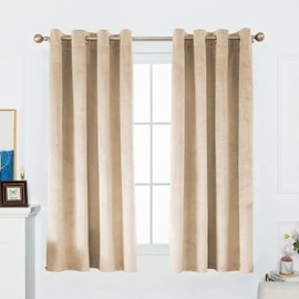 FY FIBER HOUSE Vertical Standards Super Soft Luxury Velvet Vintage Curtains Room Darkening Window Panels for Bedroom Living Room Office Nursery 52Wx63L Inch Grommet Set of 2 Beige