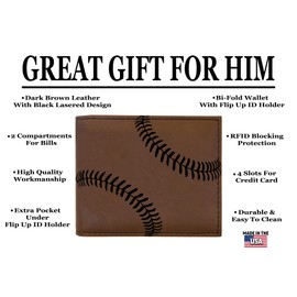 Rogue River Tactical Baseball Men's Leather Bifold Wallet RFID Gift For Him Dad Father Billfold Father's Day Gift Stitch