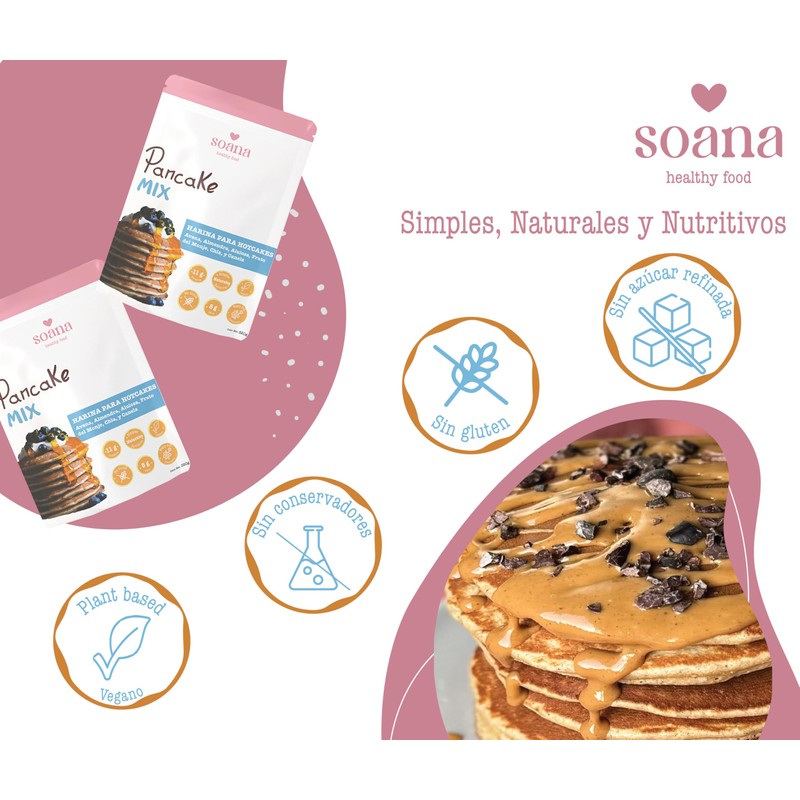 Harina Para HotCakes Soana Veganas, Sin Conservadores, Sin Azúcar, Sin