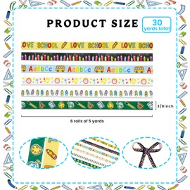 6 Rolls Back to School Ribbons for Crafts Teacher Ribbon 3/8" 30 Yards Total Welcome School Grosgrain School Themed Pencil Ribbon for Wrapping Gifts Kindergarten Party Supplies