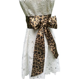 LORDRIE Leopard Print Satin Sash Belt For Dresses (Brown Leopard)