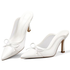 Grakihily Mesh Heels Mules for Women, Slip on Stiletto Slingback Low Heels Closed Pointed Toe Backless Comfort Pumps Shoes