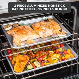 Viking Premium 2-Piece Nonstick Baking Sheet Pan Set, Made without PFAS, Heavy Gauge Aluminized Steel Cookie Sheets with Reinforced Iron Frame, 15 & 18-Inch, Oven Safe to 475F