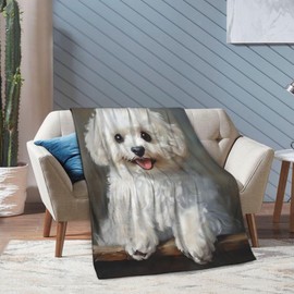 Cute Bichon Frise Blanket, Bichon Frise Gifts for Women Adults, Warm Lightweight Soft Animal Bichon Frise Dog Throw Blankets for Living Room Bed Sofa Home Decor 50"x60"