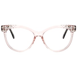 Zeelool TR90 Cat Eye Glasses Rhinestones Eyewear Blue Light Blocking Glasses Anti Eyestrain Computer Glasses for Women Oversized Glasses ZJGT178004-03 Champagne