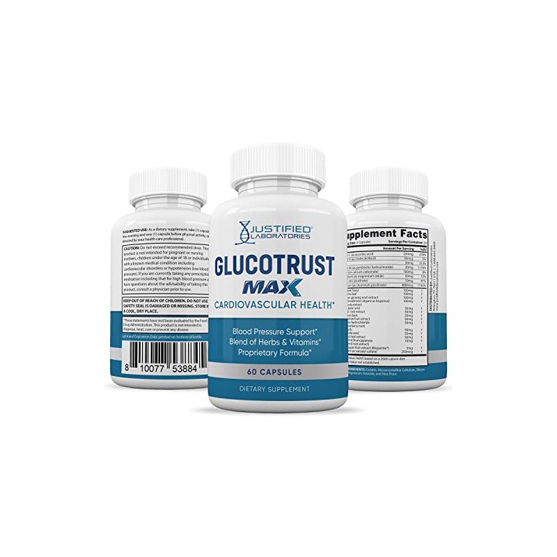 Justified Laboratories Glucotrust Max 1295MG Formula All Natural Supplement Pills