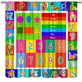 ABC - Cortinas con diseño de alfabeto, de dibujos animados, colores con números de animales, para el aprendizaje en el aula, cortinas opacas con aislamiento térmico para niños, niñas, sala de estar,