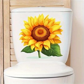 Cartoon Sunflower Toilet Cover Sticker Decals,Fish Bird Flower Leaf Waterproof Toilet Lid Tank Seat Decals Cistern Self-Adhesive Bathroom Wall Sticker