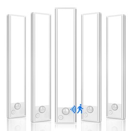 Under Cabinet Lighting, 5 Pack Rechargeable LED Motion Sensor Light Indoor Upgraded 2000mAh, Wireless Battery Operated Under Counter Lights for Kitchen, Magnetic Dimmable Closet Lights Stairs, 8in