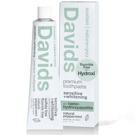 Davids Hydroxi Fluoride Free Nano Hydroxyapatite Toothpaste for Remineralizing Enamel & Sensitive Relief, Whitening, Antiplaque, SLS Free, Natural Peppermint, 4 oz, Made in USA