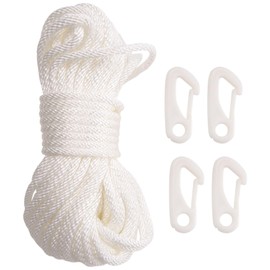 Peakloong 50 Feet x 1/4inch Flag Pole Halyard Rope with 4 Pieces Flag Pole Hook Clips,Outdoor Flagpole Accessories Compatible