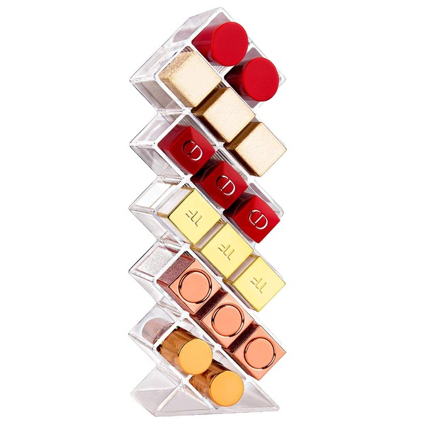 JessLab Lipstick Organizers and Storage, Acrylic Lipstick Holder Lip Gloss Tower Clear Cosmetic Fish Sticks Lip Makeup Organizer Lip Stick Storage for Bathroom Vanity Countertop, 16 Slots