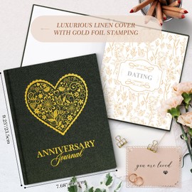 Lanpn Wedding Anniversary Journal Book, Linen Dating 1st to 70th Couple Memory Book Wedding Scrapbook, 190 Pages Love Stories Notebook Newlywed Marriage Anniversary Bridal Shower Gift, Green