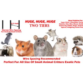 Huge 37" L x 24" W x 39" H Two Tiers Tight 1/2-Inch Bar Spacing Large Front Doors for Feisty Ferret Hammock Chinchilla Rat Mouse Hamster Gerbil Small Animals Critters Rolling Cage