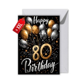 WBdesignz 80th Birthday Card with Envelope - Elegant Birthday Card for 80 Years Happy Birthday 80th Birthday (XXL DIN A4)