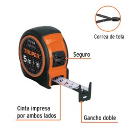 Truper FCG-5M, Flexómetro compacto contra impactos 5 m cinta 19 mm