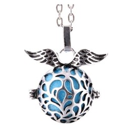 Collar Llamador de Angel - Ala de Angel - Colgante con Incrustaciones de Cristal Dije Esfera con Cascabel, Proteccion y Armonia Amuleto Espiritual Energia Positiva Regalo Especial para Mujer Angeles de la Guarda Poderoso Talisman - VA013 Plata - Esfera a