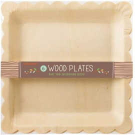 Party Partners 6 Count Scalloped Plate, Natural Birchwood