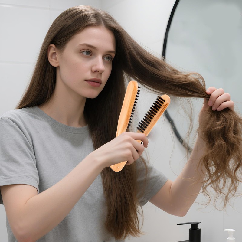 Flomiara Wildschweinborsten Klammer Haarglätter Bürste Kamm Entwirrer Doppelseitiges Styling-Werkzeug zum