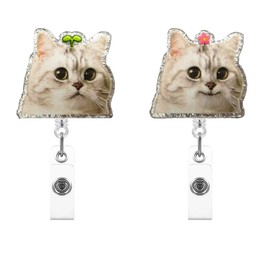 2 Pcs Nurse Badge Reel, Cute Retractable Badge Reel Holder, Funny Badge Holder Clip for Nursing Student RN LPN LVN CNA MA Office & Medical Workers Doctor Teacher Name ID Tag Accessories (White Cat)