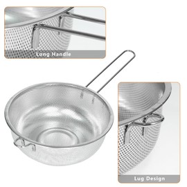 ICEICE Metal Fine Mesh Strainer and Colander for Kitchen with Handle, Stainless Steel Pasta Strainer/Kitchen Funnel/Collander/Sifter for Strain/Wash Vegetables, Fruits, Spaghetti, Rice (10.2＂)