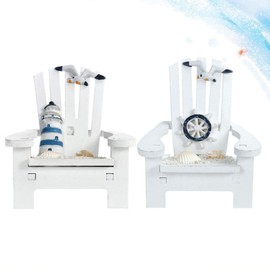 Toyvian 2pcs Beach Nautical Miniature Decoration Ornament Small Wooden Beach Chair Model Decorated with Lighthouse Ship Wheel