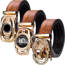 Barry.Wang Orange Leather Belt Gold Buckle Ratchet Belt Genuine Leather Strap Dragon Watch Designer Wedding Gift Set Golf Belt Business